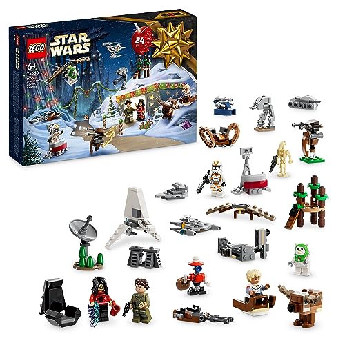 LEGO 75366 Star Wars Adventskalender 2023, Weihnachtskalender mit 24 Geschenken, darunter 9 Figuren, 10 Fahrzeug-Spielzeuge und 5 Mini-Modelle, Advents-Geschenk zu Weihnachten für Kinder und Fans